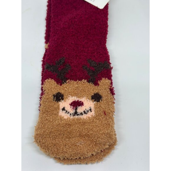 NEW Kohl’s Cozy Fleece Socks Teddy Bear Face Red Size 9-11 Soft Warm Slipper - Picture 3 of 4